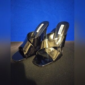 Cape Robbin Black Shiney Sandal Heels (Size 7.5)